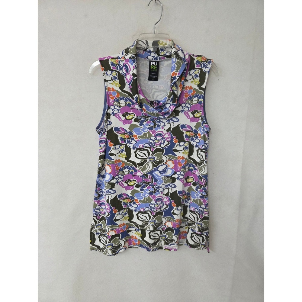 Pure Essence Womens Floral Cowl Neck Sleeveless Top Purple Blue Small 524-4812